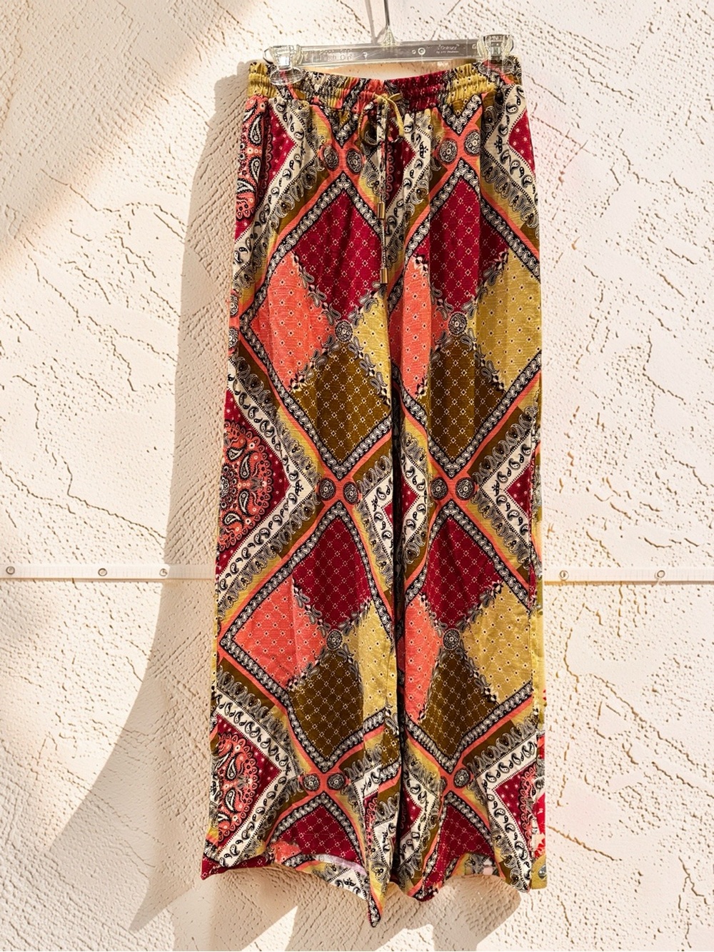 PAPER HEART designed in Audrey Wide-Leg Bohemian drawstring Pants - Red Multi